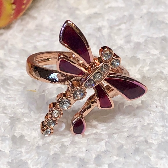 🦋Cute dragonfly ring rose gold with rhinestone-costume NWOT - Picture 4 of 11